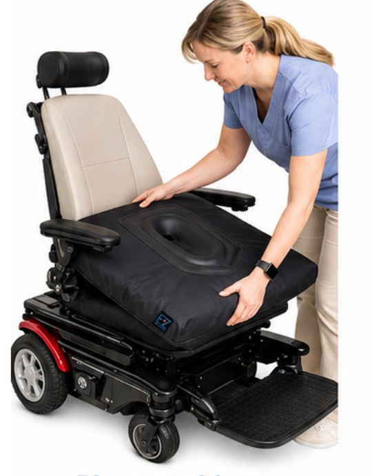 Placing the EZ-P cushion into a power wheelchair